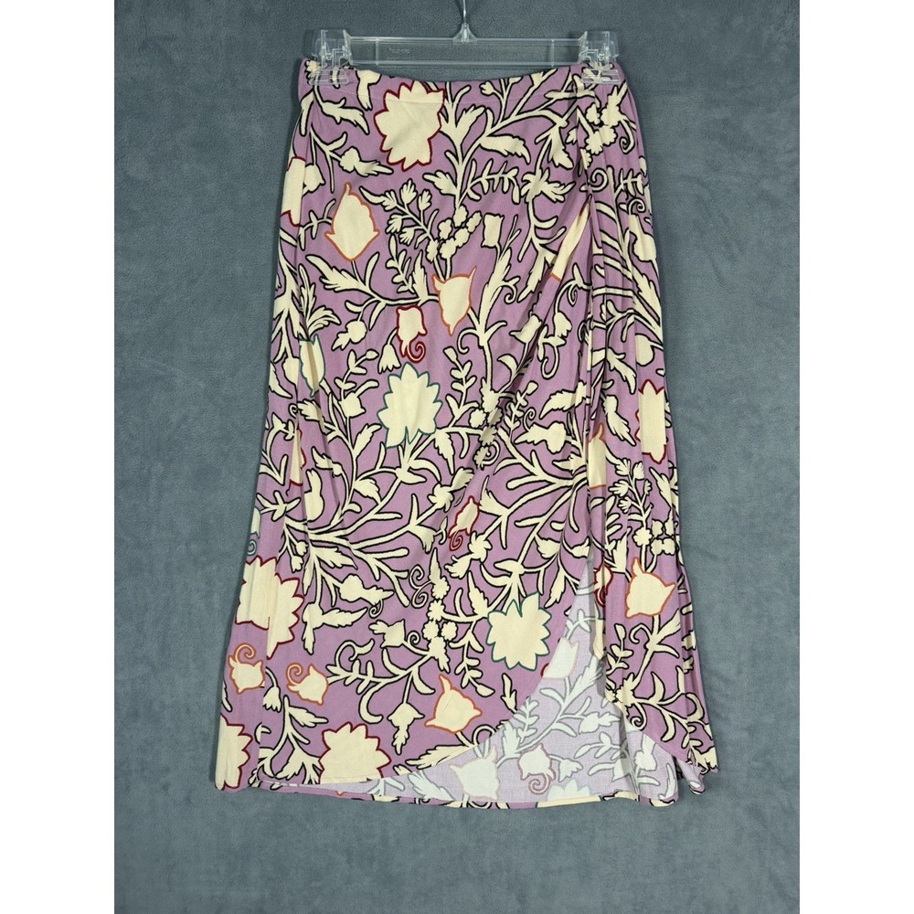 Knox Rose Women's Drapey A-Line Faux Wrap Floral Midi Skirt Medium Boho 70s